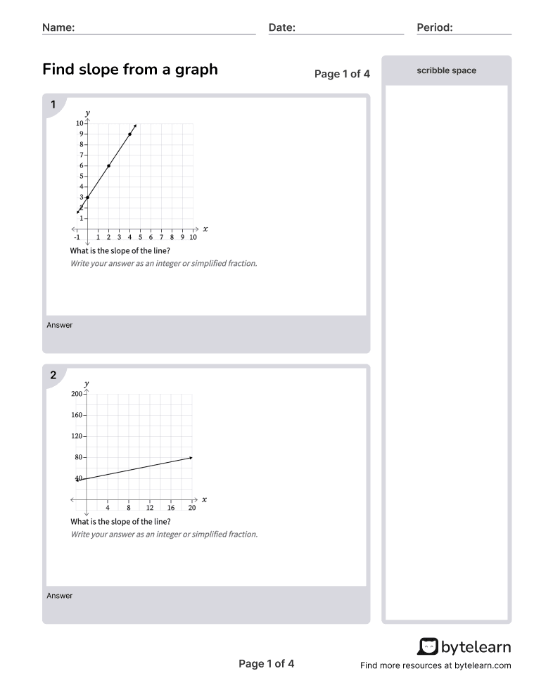 Find Slope From A Graph Worksheets PDF 8 F B 4 8th Grade Math