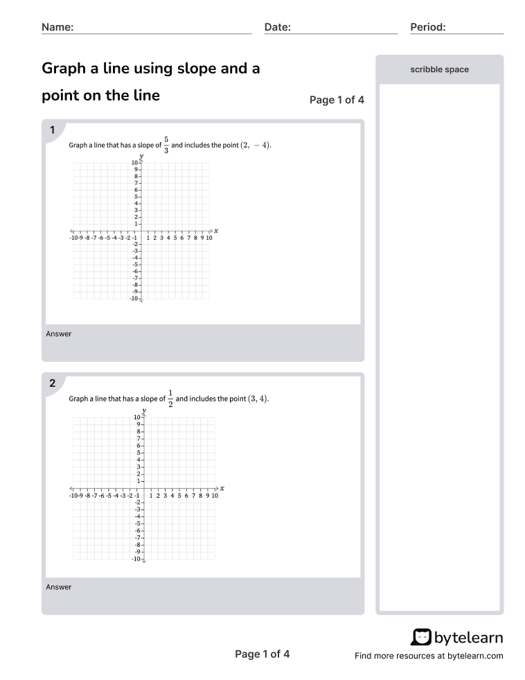 Graph A Line Using Slope And A Point On The Line Worksheets [PDF]  (8.F.A.3): 8th Grade Math
