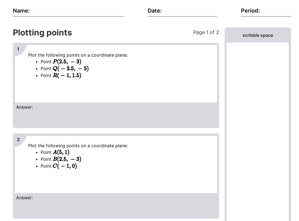 Plotting Points Worksheets PDF 6 NS A 1 6th Grade Math
