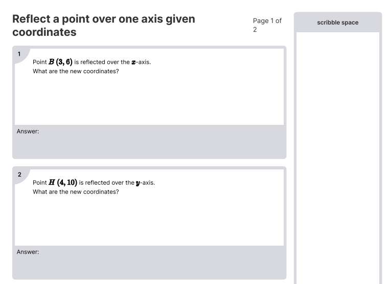 Reflect A Point Over One Axis Given Coordinates Worksheets [PDF] (8.G.C