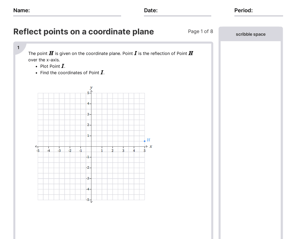 Reflect Points On A Coordinate Plane Worksheets [PDF] (6.NS.A.1): 6th Grade  Math