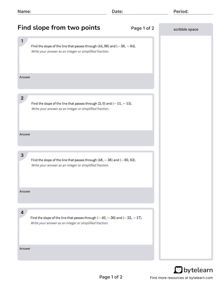 Find Slope From Two Points Worksheets PDF 8 F A 3 8th Grade Math