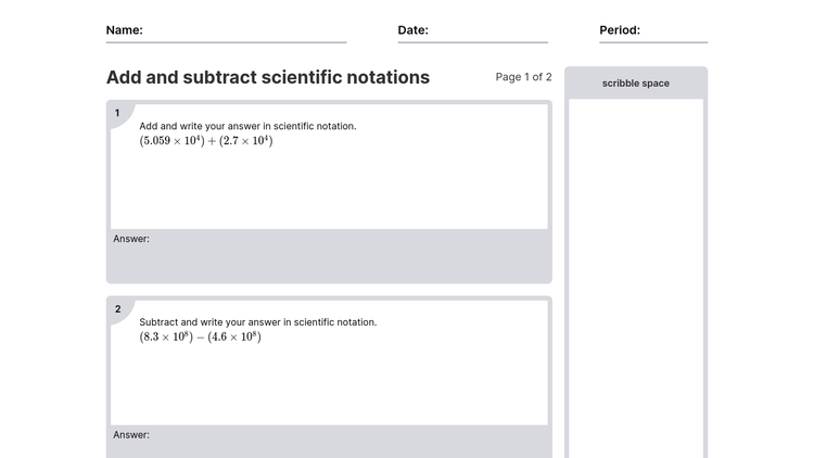 Adding Scientific Notation Worksheet